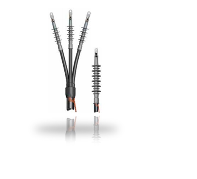 kit de 3 copa terminal monopolar Termocontráctil 30-35kV, para uso Exterior. Rango: 150-240 mm2, equivalente a #250 - 500 Mcm. WOER.