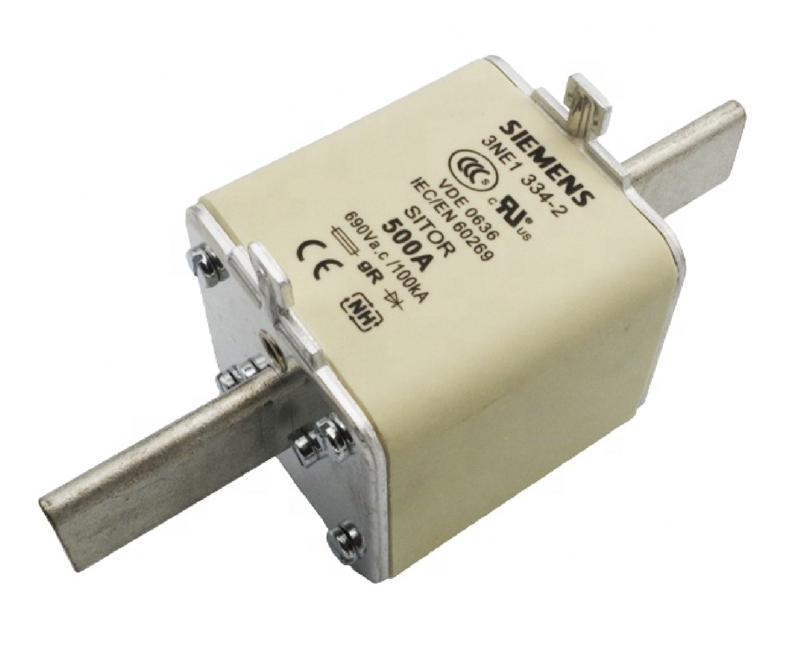 Fusible Siemens de NH2, 500A , poder de corte 100kA, 690Vac;440Vdc