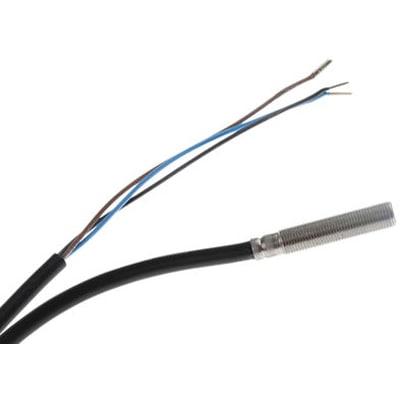 Sensor de proximidad inductivo 5X25 mm, Sn: 0.8 mm, alimentacion 10-30 VDC, rasante, NO/PNP,  cable 2 mts. 3 Hilos, acero inoxidable
