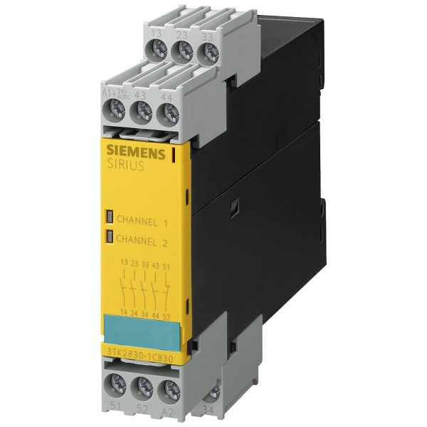Módulo de seguridad SIRIUS con circuitos de habilitación de relé (FK) AC/DC 24 V, 22,5 mm borne de tornillo FK instantáneo: 4 NA FK retardado: 0 MK para realimentación: 1 aparato de ampliación máximo alcanzado SIL / PL: como unidad base