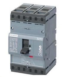 Breaker 3VT1 poder de corte estándar Icu=25kA, 415V AC 3 polos, protección de motor disparador de sobreintensidad TM, LI In=100A intensidad nominal IR=80...100A protección de sobrecarga II=1000 A, protección de cortocircuito sin disparador auxiliar