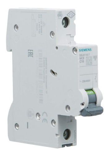 Breaker Siemens 5SL6 1P 16A 230/400Vac