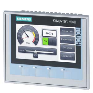 Panel HMI Siemens SIMATIC KTP400 Comfort (6AV2124-2DC01-0AX0). Pantalla táctil 4.3 TFT Widescreen 16M colores (480x272) + 4 teclas. Interfaz PROFINET/Ethernet, MPI/PROFIBUS DP, USB, 2x SD. 4MB memoria, 24V DC, IP65. TIA Portal.