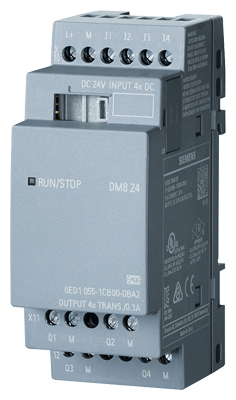 Módulo expansión Siemens LOGO! DM8 24, 6ED1055-1CB00-0BA2. Alimentación 24V DC, 4 entradas digitales DC, 4 salidas a transistor (0.3A). Para LOGO! 8, montaje carril DIN 35mm.