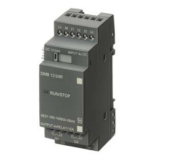 Módulo expansión digital Siemens LOGO! DM8 24, 6ED1055-1CB10-0BA0. Alimentación 24V DC, 4 entradas digitales DC, 4 salidas a transistor (0.3A). Carril DIN 35mm.