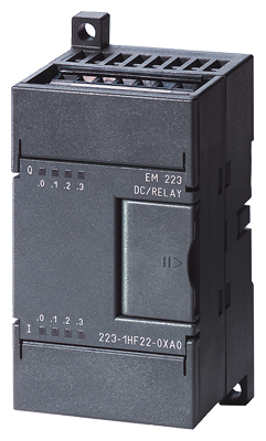 Módulo mixto E/S Siemens EM 223, 8 entradas 24VDC / 8 salidas a transistor 0.75A. Ref: 6ES7223-1BH22-0XA0. Compatible con S7-200. Producto descontinuado, disponible como repuesto para mantenimiento industrial.