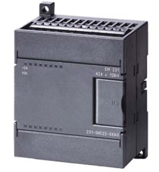 Siemens SIMATIC S7-200 EM 231. Módulo de 4 entradas analógicas para CPUs S7-22X. Compatible con señales de ±80 mV y termopares (J, K, S, T, R, E, N). Resolución de 15 bits+signo. Incluye aislamiento galvánico para alta precisión