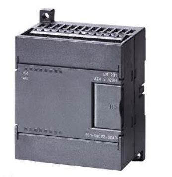 Siemens SIMATIC S7-200 EM 231. Módulo de 8 entradas analógicas para CPUs S7-22X. Soporta señales de ±80 mV y termopares (J, K, S, T, R, E, N). Resolución de 15 bits+signo. Ideal para medición de temperatura y señales de bajo nivel industrial.