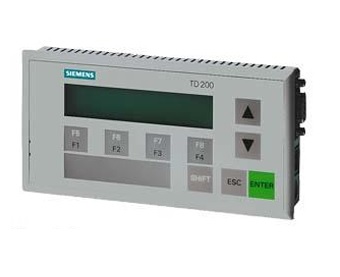 Visualizador de textos Siemens SIMATIC TD 200C (Ref: 6ES7272-1AA10-0YA0). Pantalla personalizable de 2 líneas para serie S7-200. Incluye cable de 2.5m, accesorios y configuración vía STEP 7-Micro/WIN. Alimentación 24V DC. Producto fuera de producción.