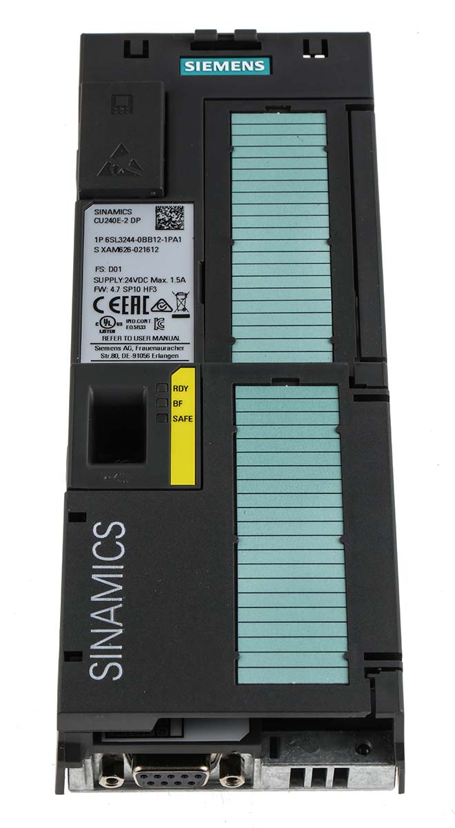 SINAMICS G120 CONTROL UNIT CU240E-2 DP TIPO E SAFETY INTEGRATED STO PROFIBUS DP 6DI, 3DO, 2AI, 2AO, MAX 1F-DI INTERFAZ PTC/KTY INTERFAZ USB- Y SD/MMC GRADO DE PROTECCION IP20 TEMP. AMBI. 0 HASTA +50 GRD C SIN POWER MODULE Y SIN BOP