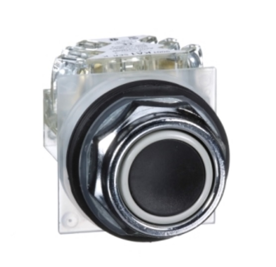 Pulsador negro Ø 30mm. retorNA de resorte empotrado. 1 CA