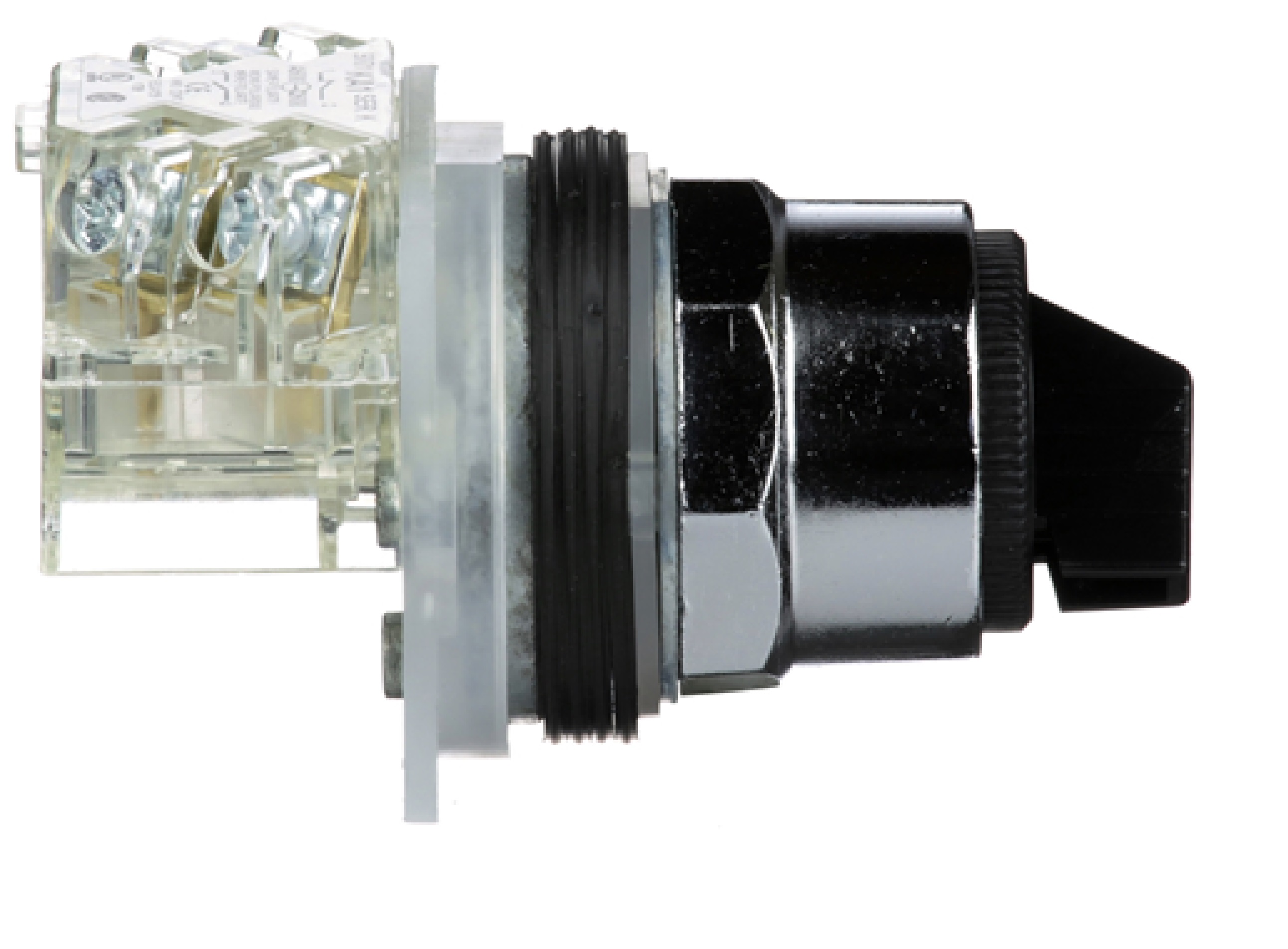 Interruptor selector negro Ø 30mm. 3 posiciones. T-K. 1 NA + 1 NC