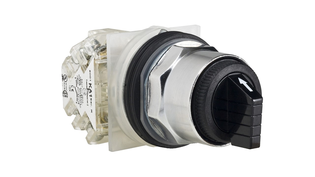 Selector negro de 30mm, 3 posiciones, T-K, 10 A