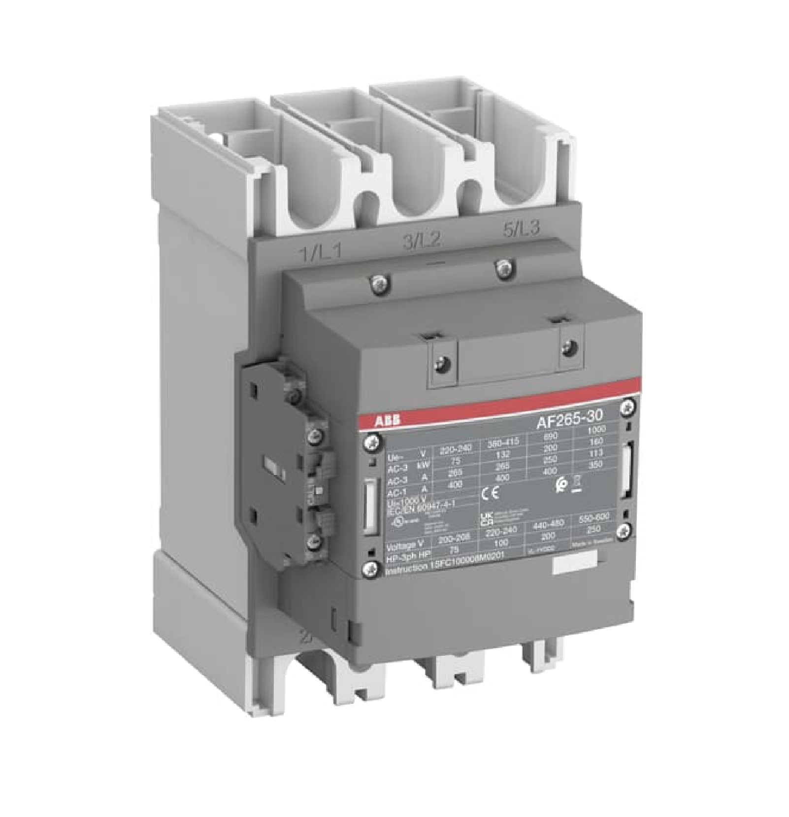 Contactor Marca ABB, 3P, AC3-265A, 690V, Bobina de rango 100-250Vac/dc