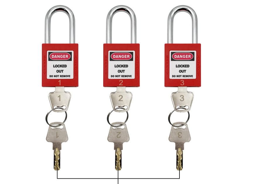 Kit de etiquetado de bloqueo eléctrico Loto - Cerrojos de bloqueo para grupos, etiquetas de bloqueo, candados de seguridad con número, lazos de nailon con bolsa de bolsillo (kit rojo)