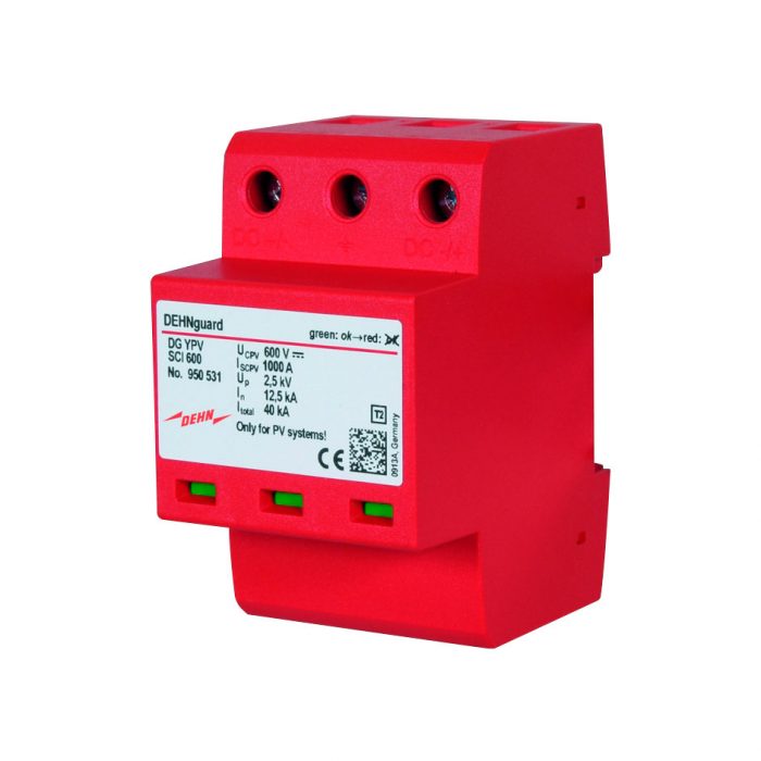 Supresor de picos 2 Fases + Neutro + Tierra. Descargador de sobretensiones 3 hilos 2 Fases + Neutro + Tierra. SPN 240 3W+G corriente transitoria de descarga nominal (8/20) 20 KA. MAX. DEHN