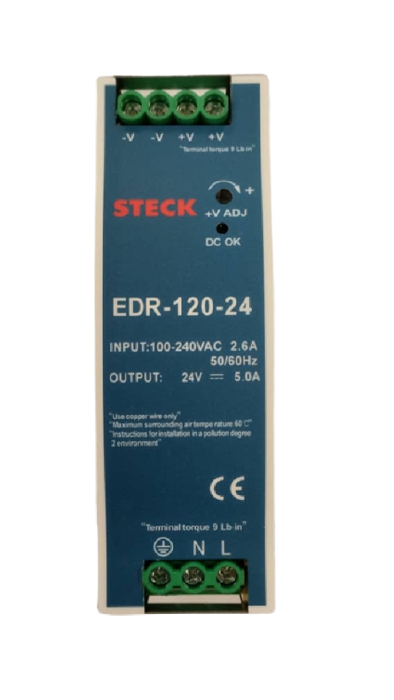 Fuente de alimentación entrada 100-240Vac salida 24Vdc 5A STECK