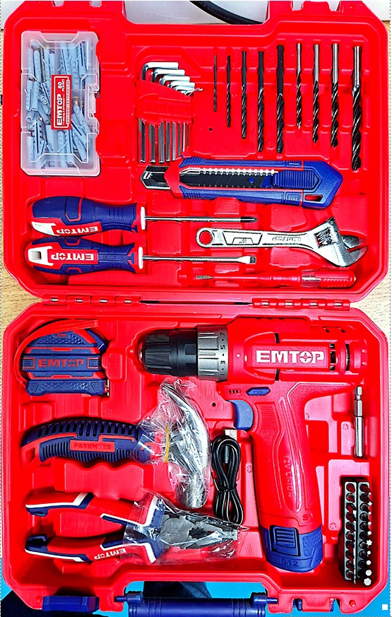 Set de herramientas y destornillador inlambrico EMTOP