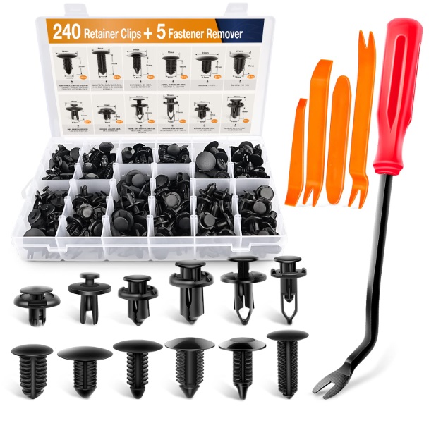 Kit de 240 clips de retención de presión para automóvil, remaches de plástico y sujetadores, clips para guardabarros, paneles y tapicería, con los tamaños más populares