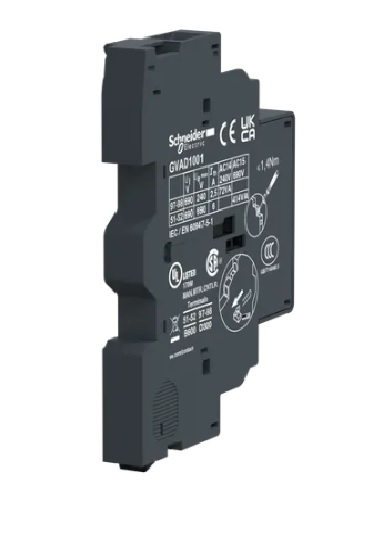 Bloque de contactos auxiliares instantáneos y de falla Lateral 1NC+ 1NA. para operar hasta 6 A/690Vac y 6 A/240Vdc.