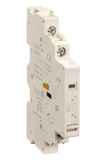 Bloque de contactos auxiliares instantáneos y de falla Lateral 1NA+ 1NA. para operar hasta 6 A/690Vac y 6 A/240Vdc