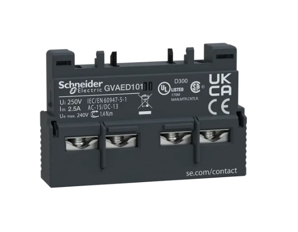 Bloque de contactos auxiliares frontal instantáneos y de falla 1NA + 1NA. para operar hasta 2A/240Vac y 1A/60Vdc