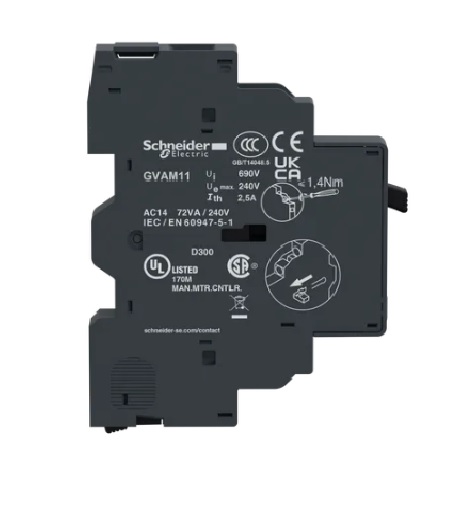 Bloque de contactos auxiliares Lateral izquierdo instantáneos 1NANC . para operar hasta 2A/240Vac y 1A/60Vdc.