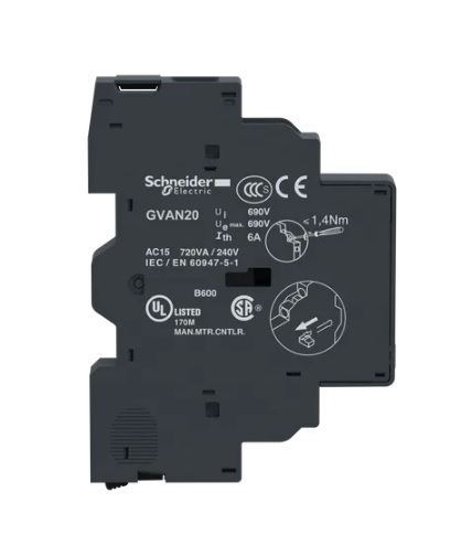 Bloque de contactos auxiliares Lateral izquierdo instantáneos 2NA. para operar hasta 6A/690Vac y 6A/240Vdc