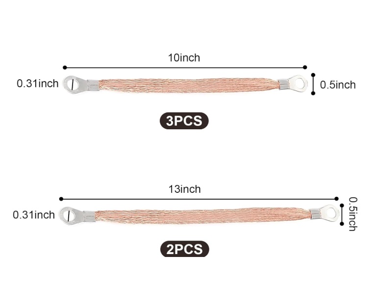 KIT de 5 correas de tierra de cobre trenzado plano con 3 unidades de 10 pulgada y 2 de 13 pulgadas