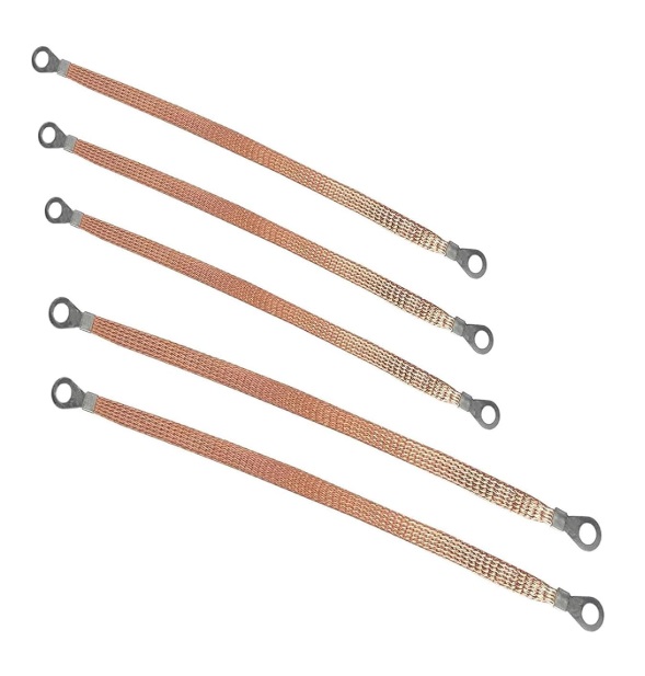 KIT de 5 correas de tierra de cobre trenzado plano con 3 unidades de 10 pulgada y 2 de 13 pulgadas