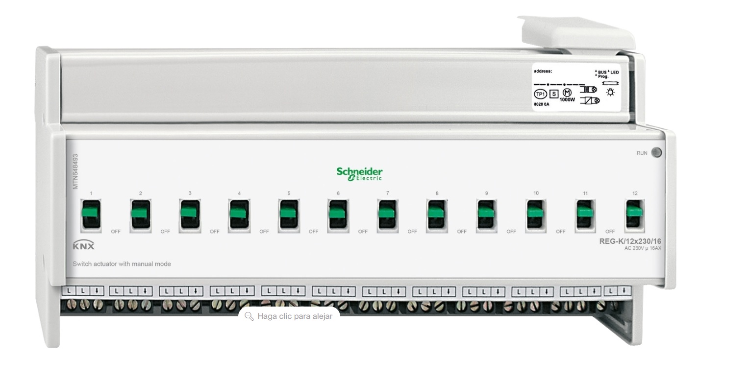 Actuador KNX binario riel DIN 16A 12 canales con modo manual. SCHNEIDER