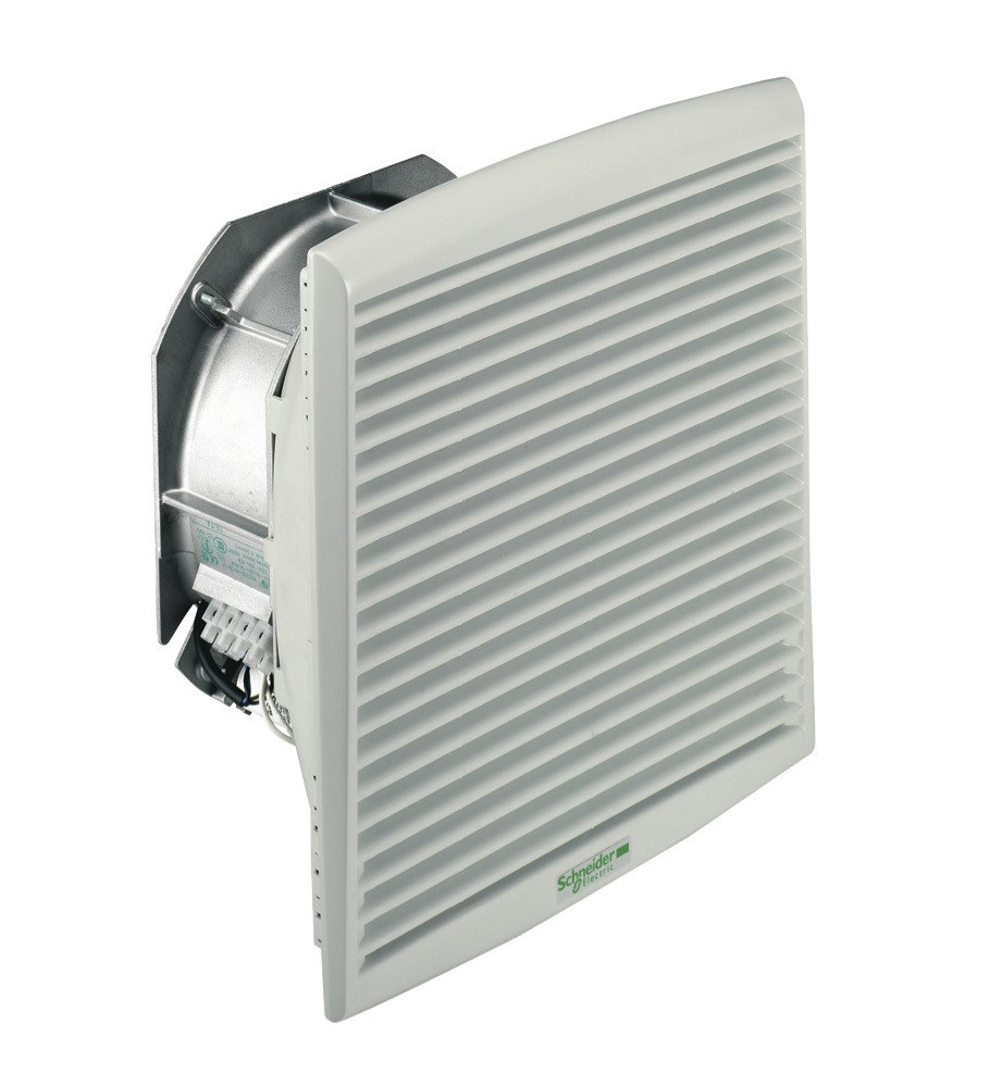 Ventilador de motor axial ClimaSys CV. 115V 50Hz o 60Hz. 36 W 50 Hz, 36 W 60 Hz. Caudal libre con filtro estándar de 300 m3/h a 50 Hz y 300 m3/h a 60 Hz. 268 x 248 x 104 mm Dimensiones de corte de 223 x 223 mm.