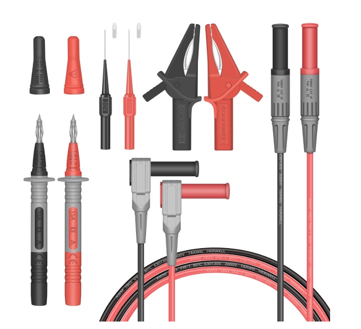 Cables de prueba para multímetro, cables de prueba con cables de extensión aislados de silicona, extensión de prueba, especialidades flexibles, pinzas de cocodrilo, puntas de prueba