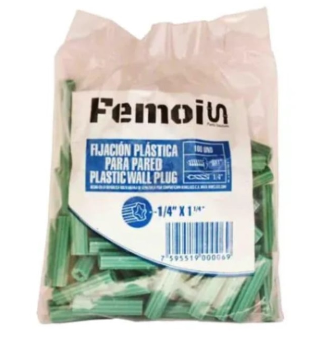 Ramplug plastico estandar 1/4x 1 1/4 de color verde bolsa de 100 unidades