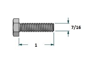 Tornillo hexagonal UNC D7/16 x LR1 con 14 hilos para llave 5/8 realizado en acero zincado