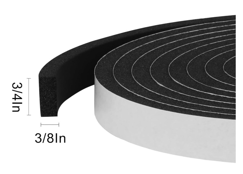 espuma autoadhesivos para puertas y ventanas, aislamiento acústico, sellado de aire acondicionado, 3/4 x 3/8 pulgadas x 16,5 pies, color negro