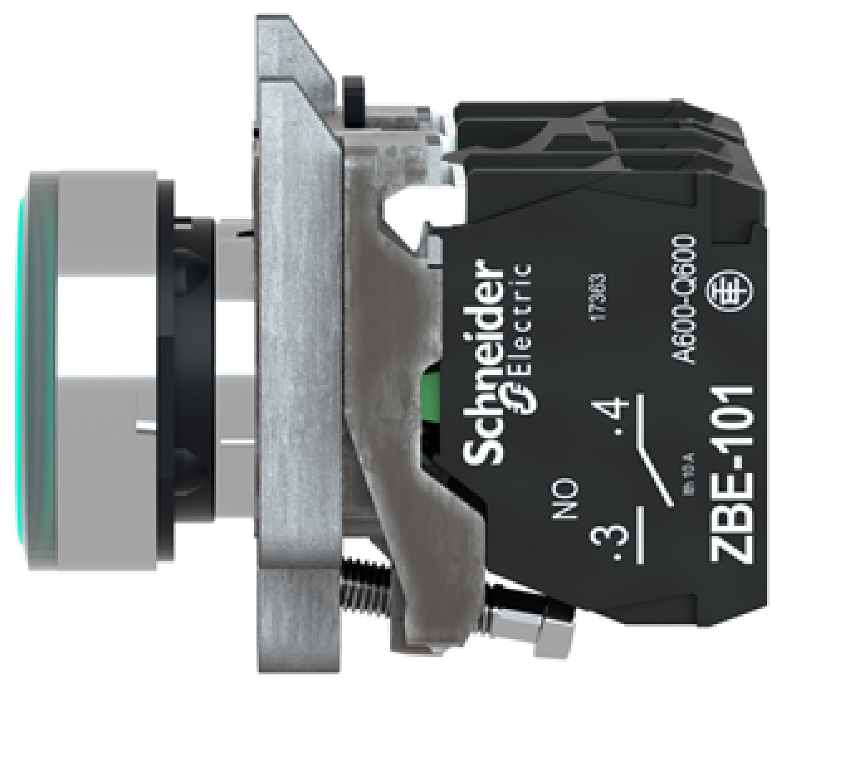 Pulsador lumiNAso verde Ø 22mm. retorNA resorte nivelado. 250 V. 1 NA + 1 NC