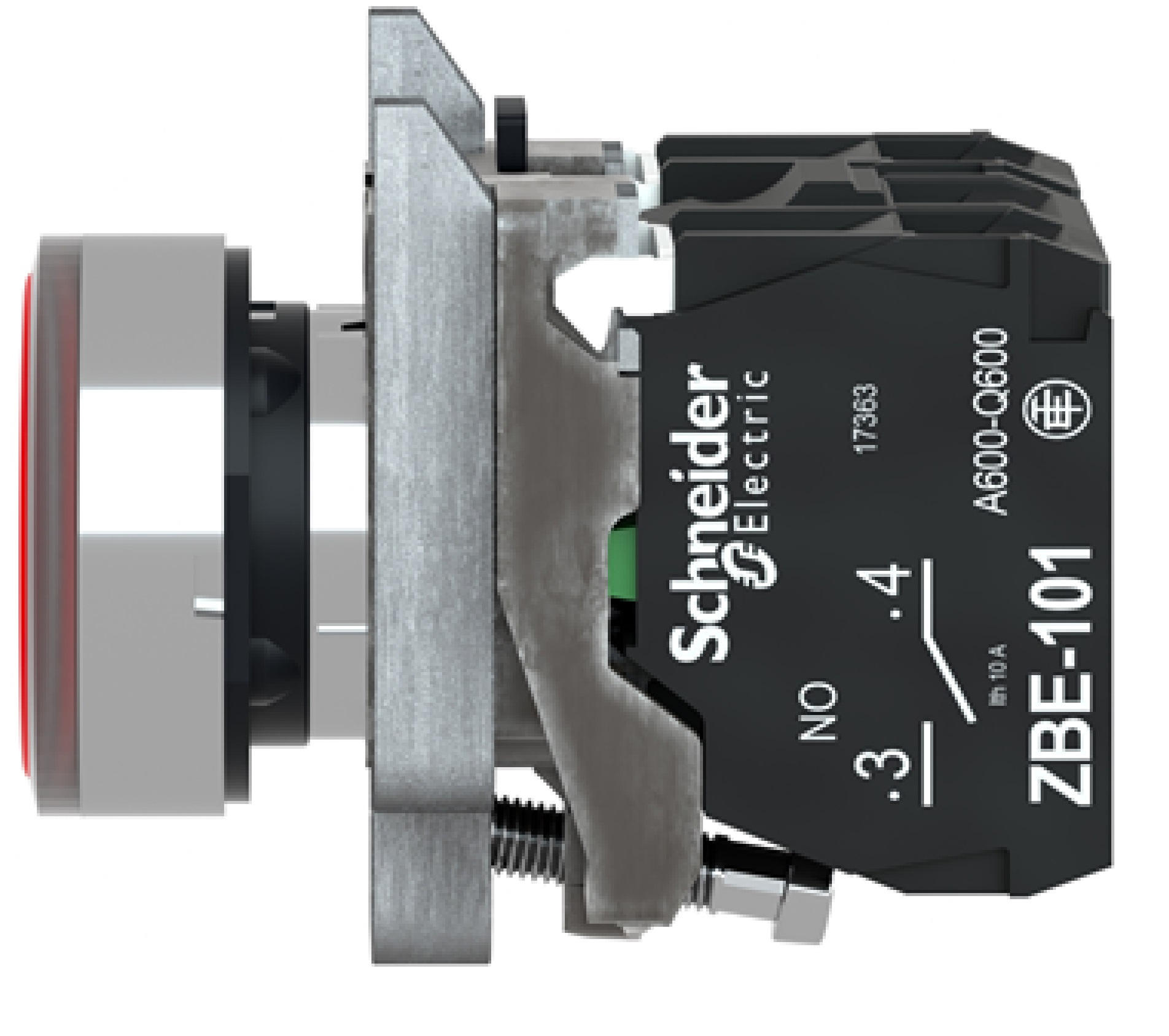 Pulsador lumiNAso rojo Ø 22mm. retorNA de resorte nivelado. 250 V. 1 NA + 1 NC